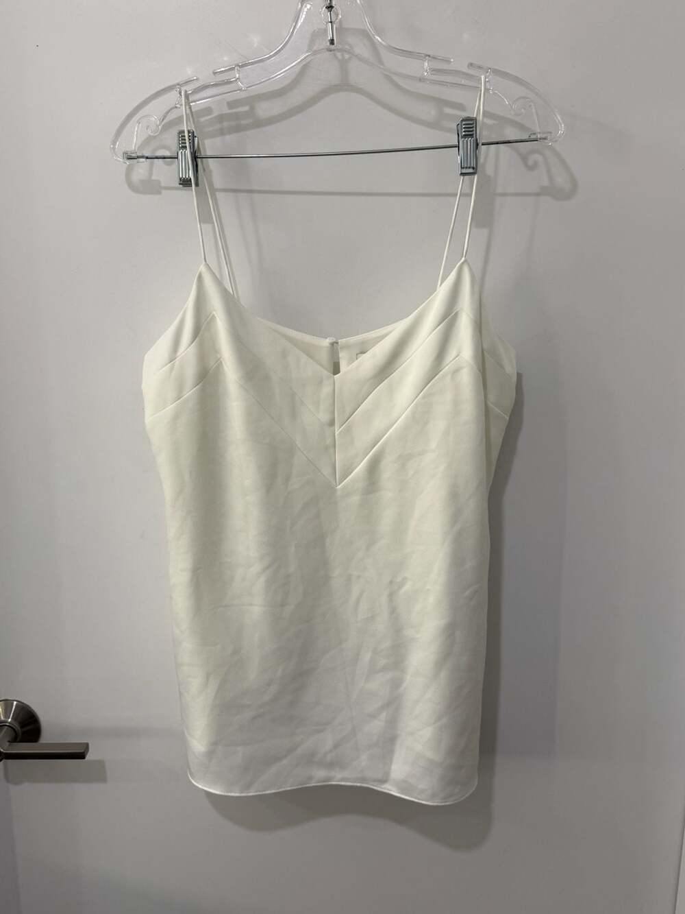 Reiss Women's White V-Neck Satin Cami Tank Top with Chevron Seam Detail